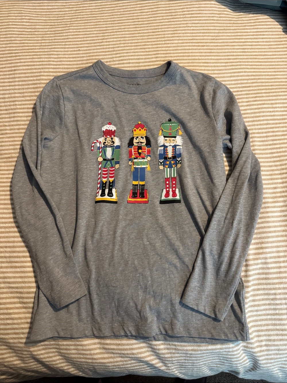 Crewcuts Gray Long Sleeve Tee with Colorful Nutcracker Trio